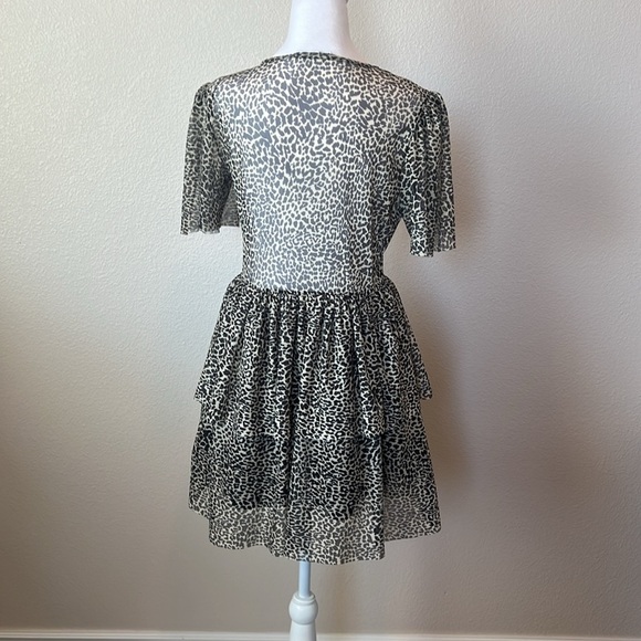 Zara leopard print tiered mini dress sheer bodice, short sleeves round neckline - Picture 6 of 11